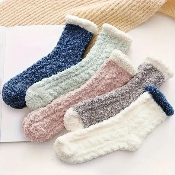 Fuzzy Cozy Socks for Women, Soft Fluffy Slipper Warm Sleep Socks 5 Pack NEW - Picture 2 of 10